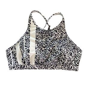 Athleta swim top high neck bikini animal print 36 b/c medium black white
